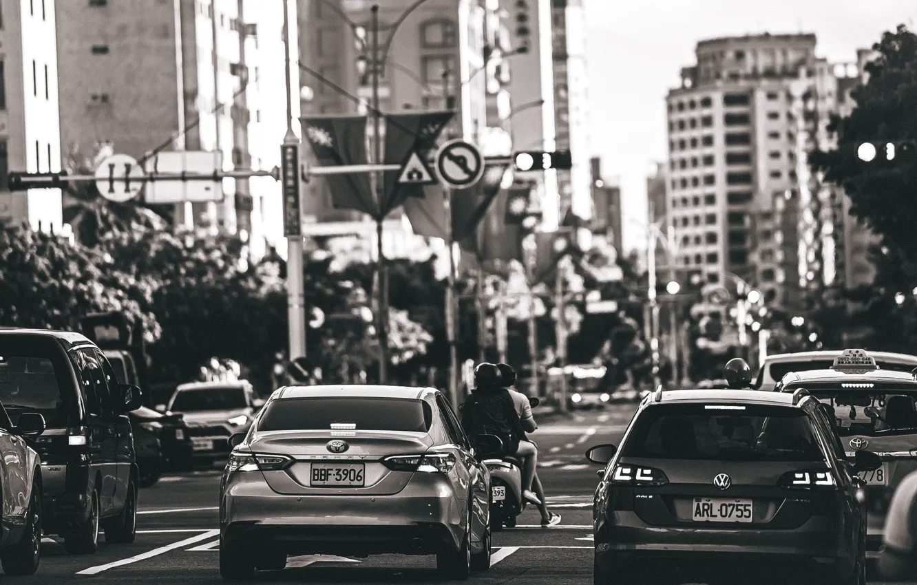 Photo wallpaper black&white, street, Taipei