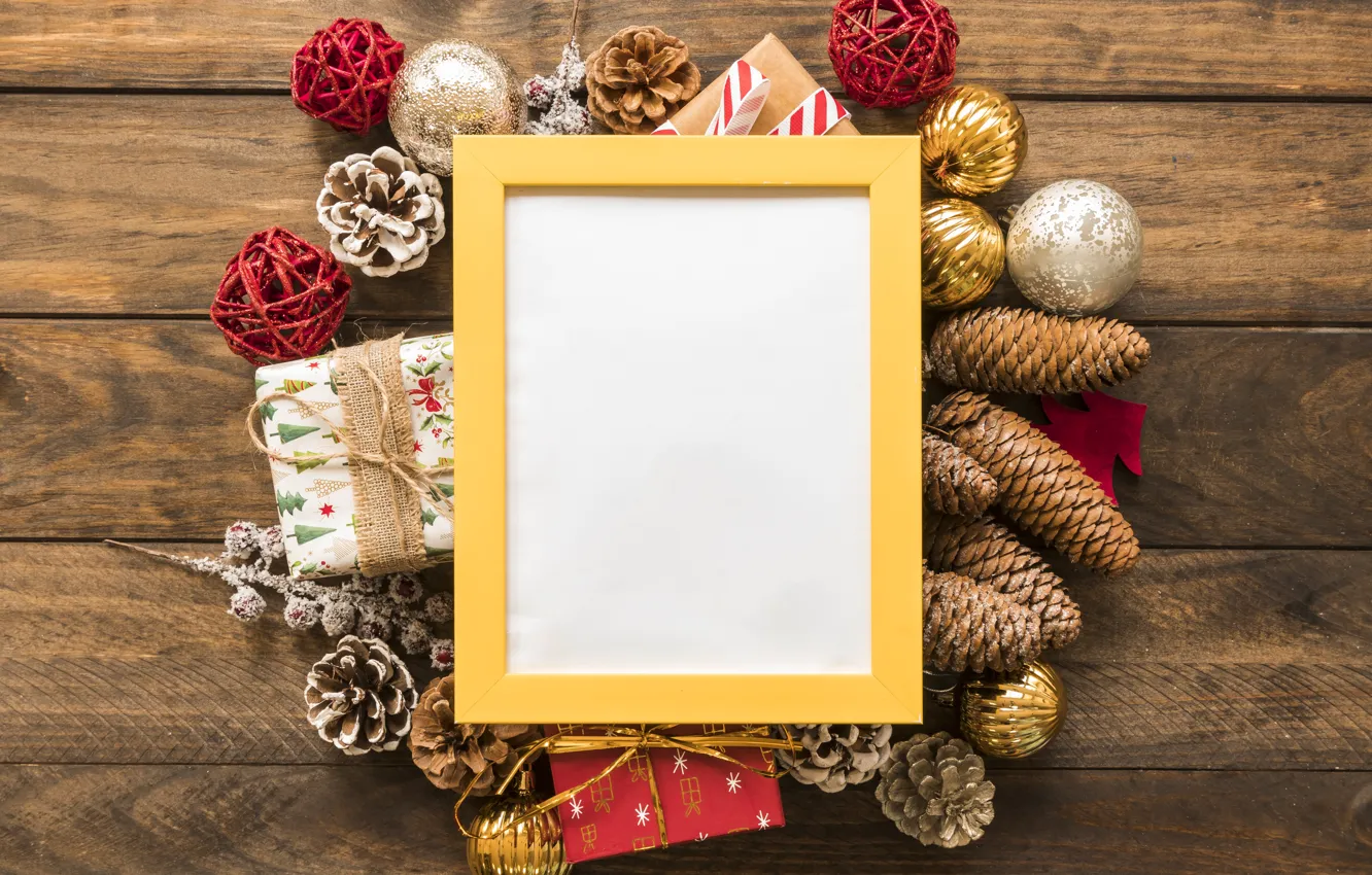 Photo wallpaper decoration, frame, New Year, Christmas, Christmas, wood, New Year, decoration