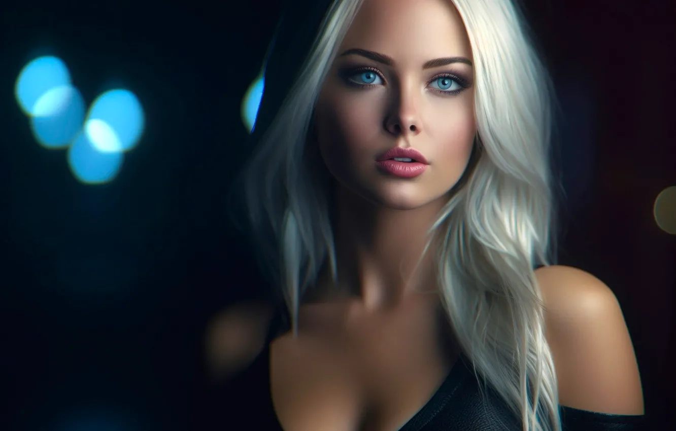 Photo wallpaper look, blonde, blue eyes, long hair, blue eyes, Stable Diffusion, neural network