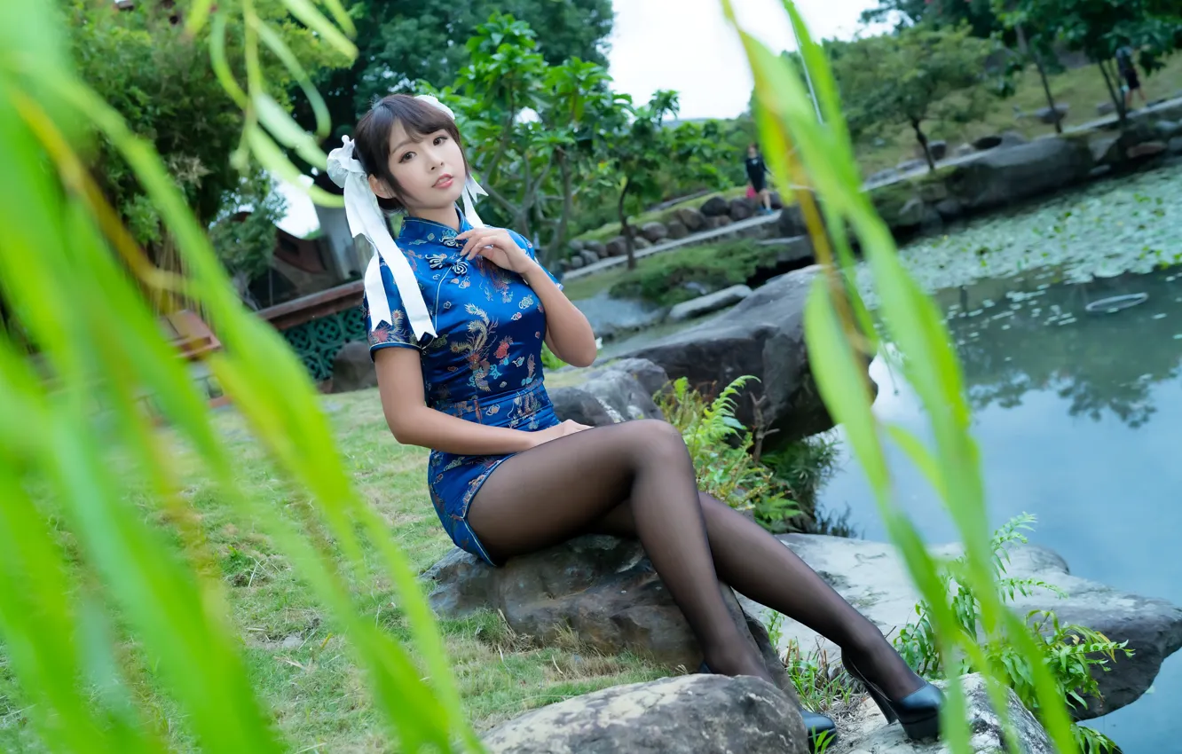 Photo wallpaper look, dress, tights, legs, Asian