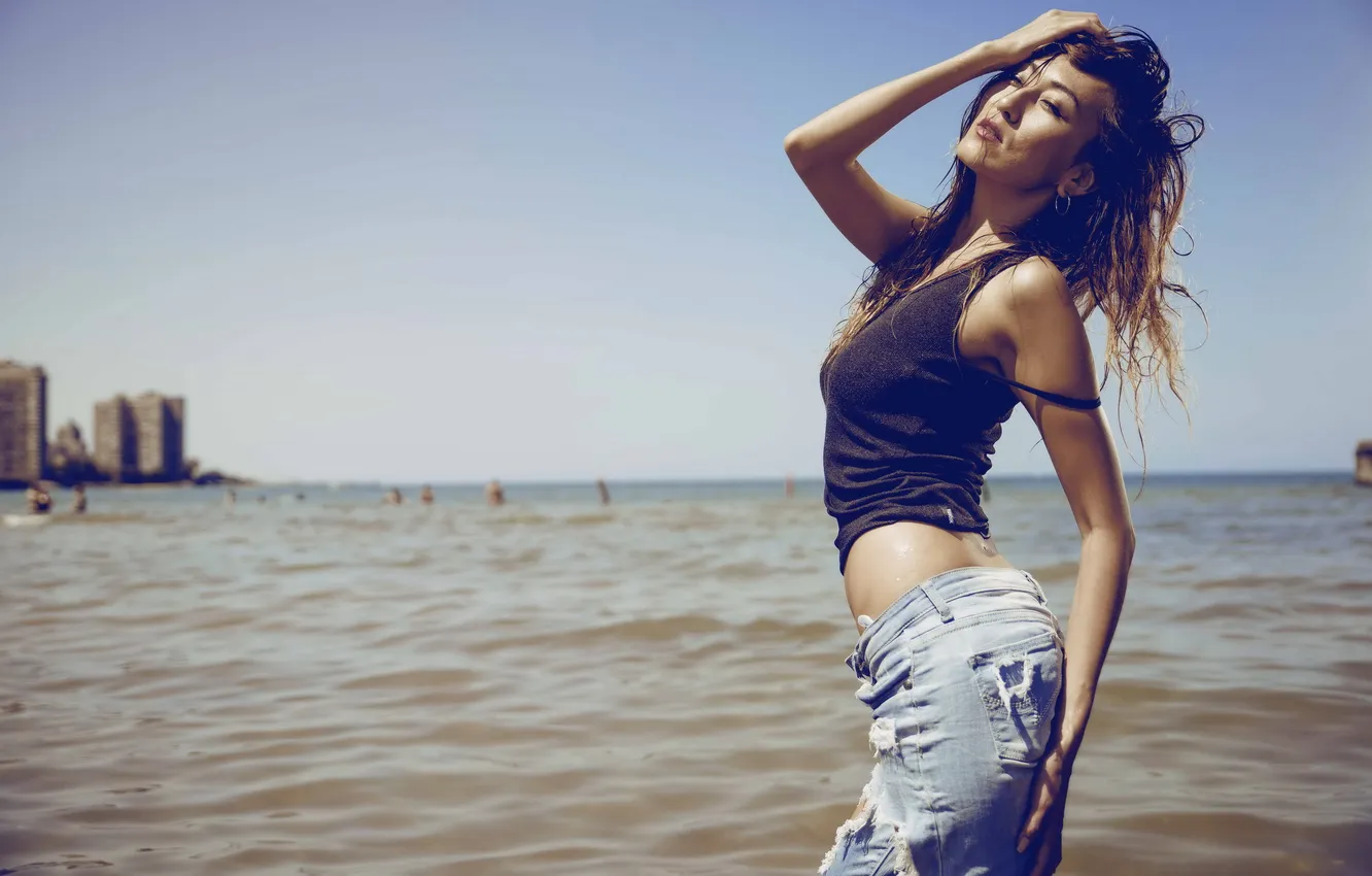 Photo wallpaper girl, Asian, The moon