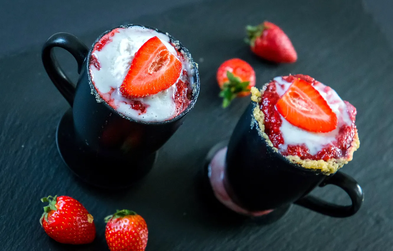 Photo wallpaper Cup, ice cream, berries, dessert, syrup, strawberry