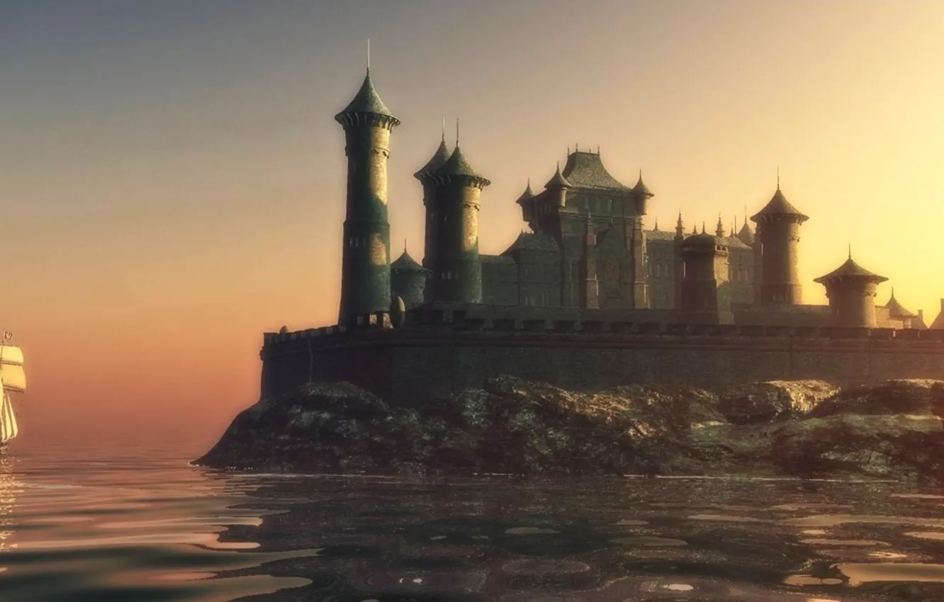 Photo wallpaper wall, sky, sea, castle, game of thrones, towers