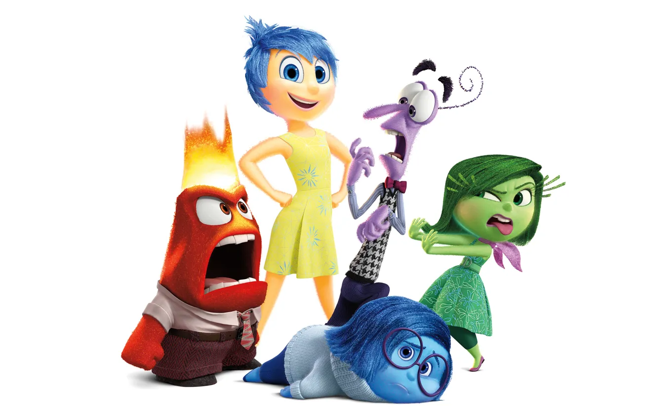 Photo wallpaper emotions, cartoon, white background, Disney, Fear, Pixar, Puzzle, characters