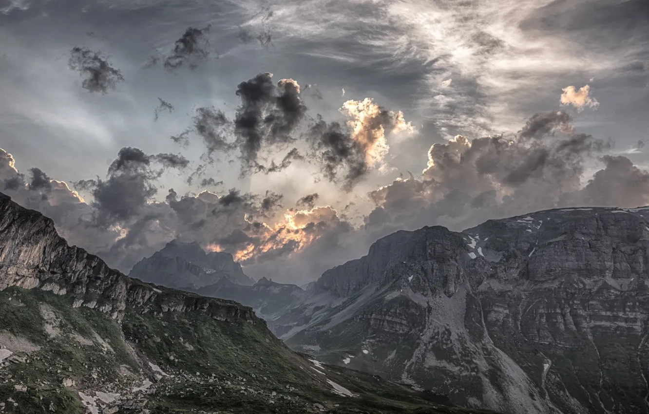 Photo wallpaper the sky, clouds, landscape, mountains, nature, beauty