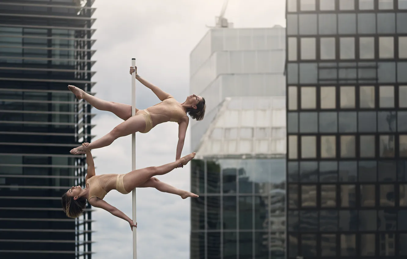 Photo wallpaper girl, dance, pole, acrobatics, Stephanie Elst, Ingrid Ray