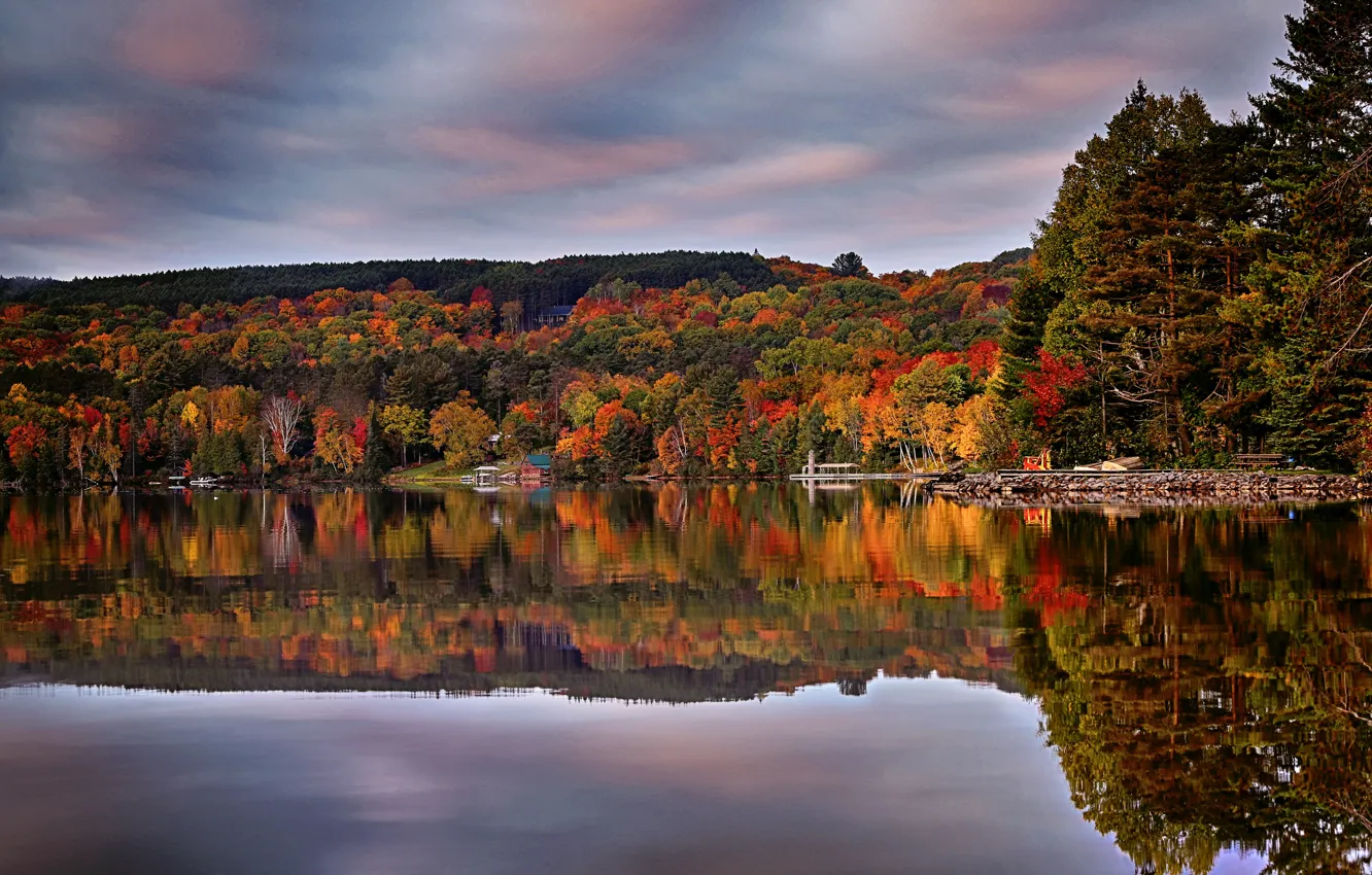 Photo wallpaper autumn, forest, lake, reflection, Canada, Ontario, Canada, Ontario