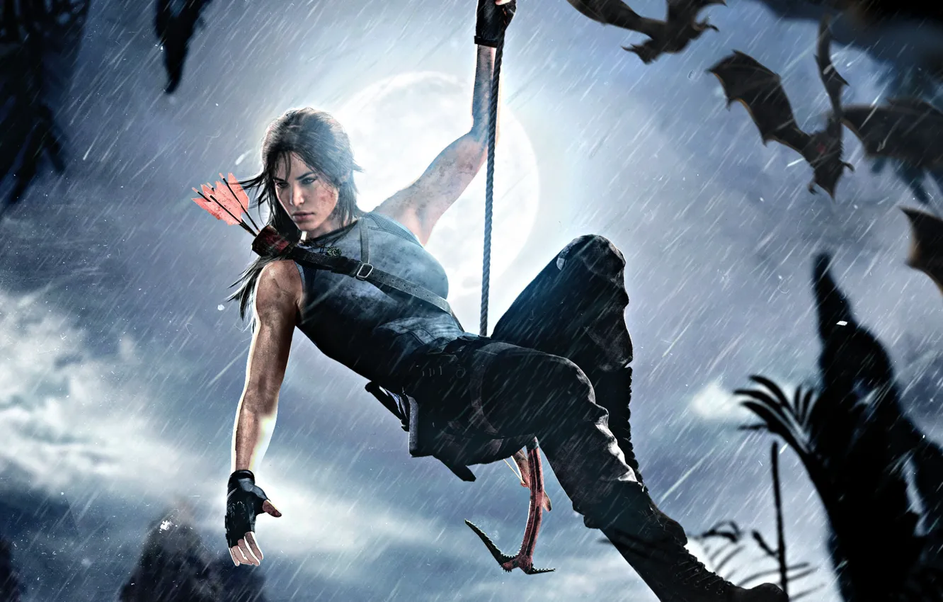 Photo wallpaper girl, rendering, rope, lara croft, tomb raider, archaeologist
