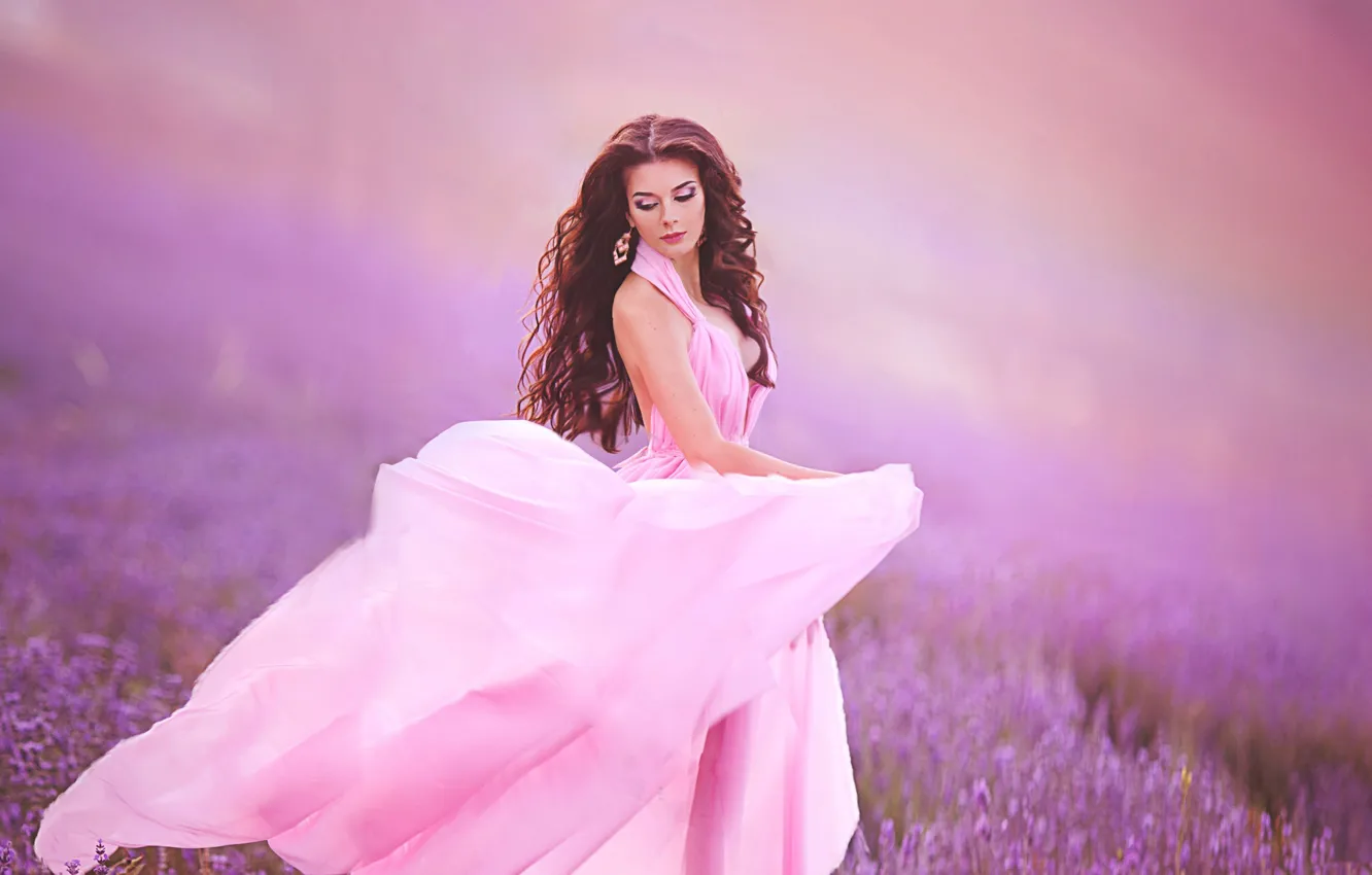 Photo wallpaper Girl, Dress, Photo session, Lavender field