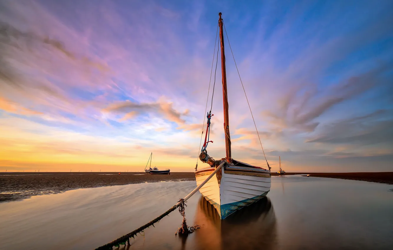 Photo wallpaper sea, shore, boat