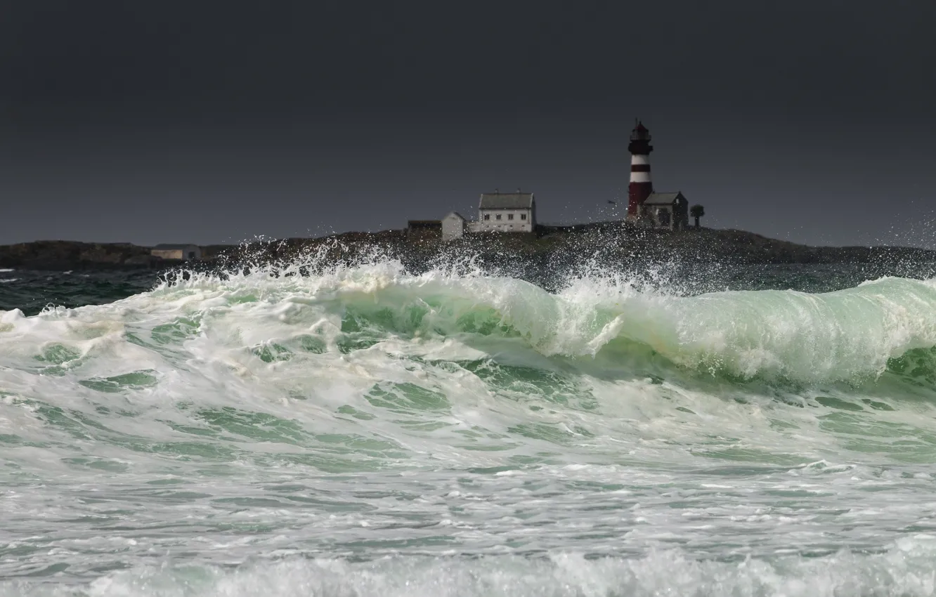 Photo wallpaper sea, wave, shore, lighthouse