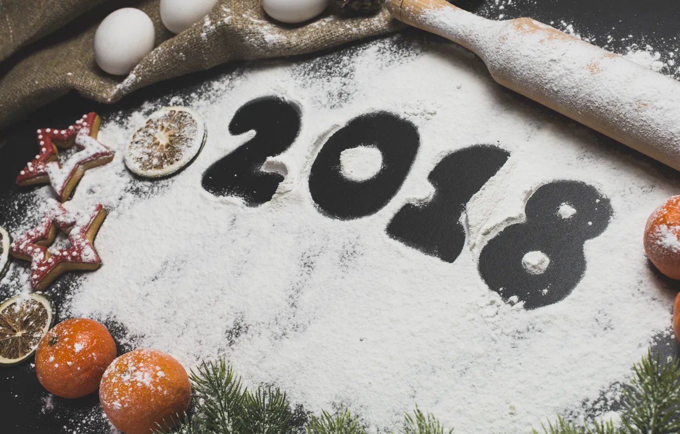 Photo wallpaper holiday, new year, spruce, flour, tangerines