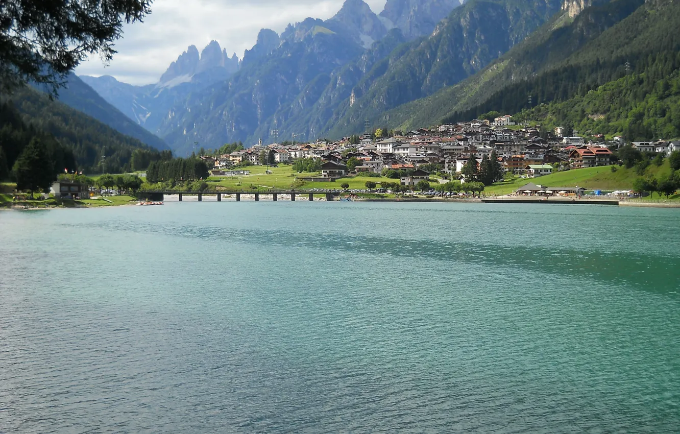 Photo wallpaper city, lake, Town