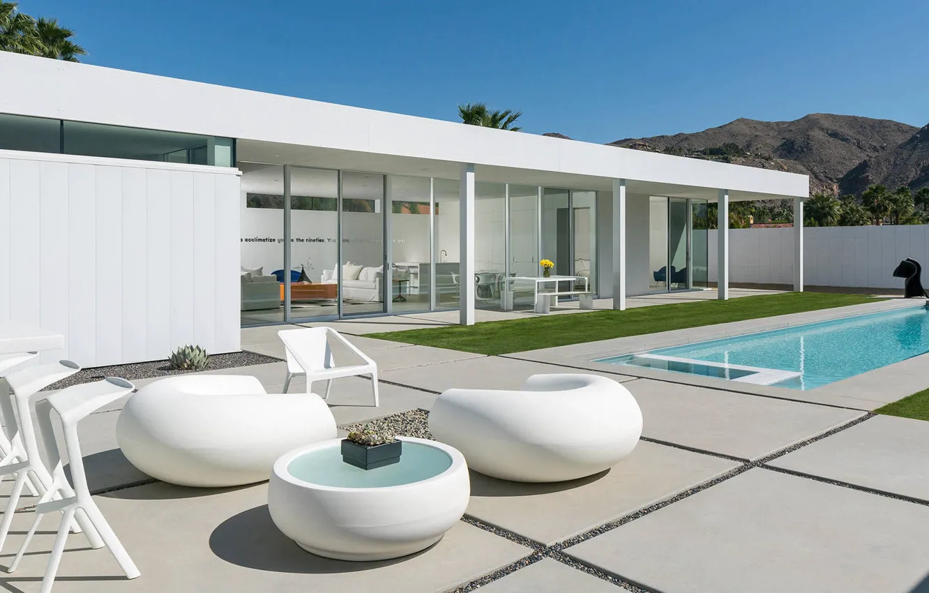 Photo wallpaper Villa, pool, terrace, villa, Outside-Inside House, house outside-inside, Palm Springs Residence, Palm Springs Residence