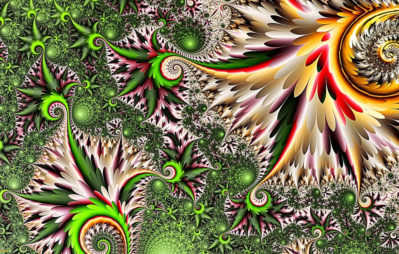 Photo wallpaper grass, leaves, the sun, abstraction, rendering, fantasy, spring, fractal