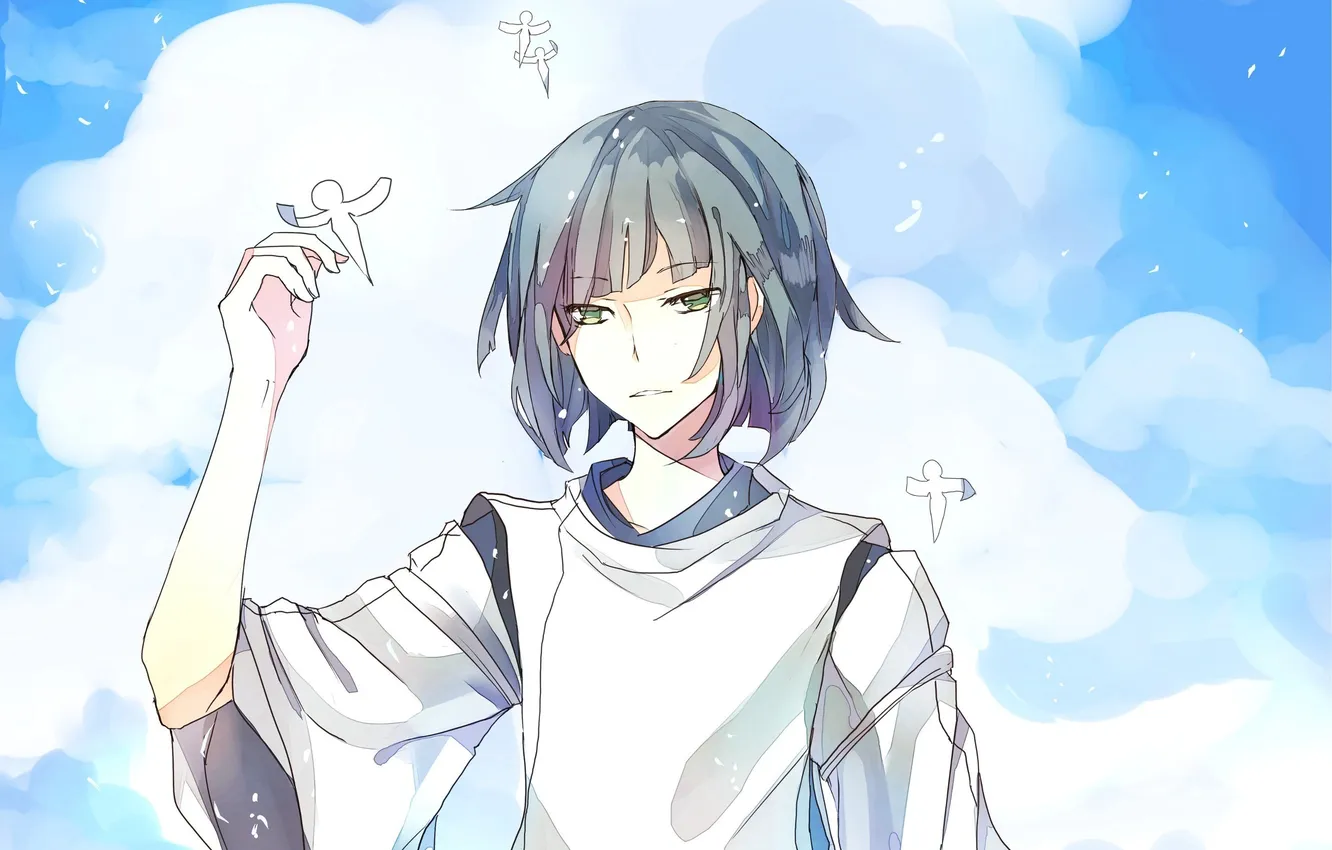 Photo wallpaper the sky, clouds, anime, art, guy, Hayao Miyazaki, spirited away, Haku
