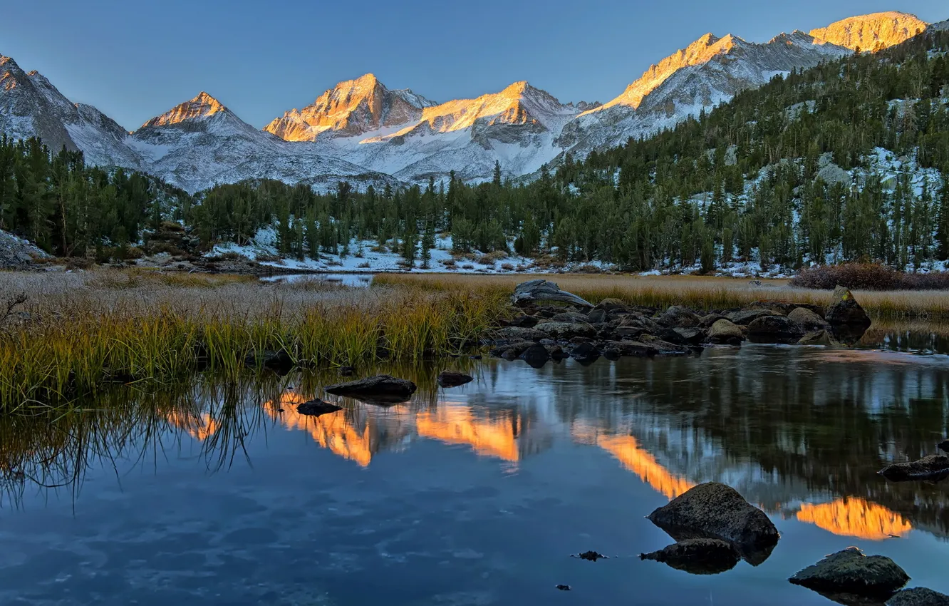 Photo wallpaper landscape, mountains, lake