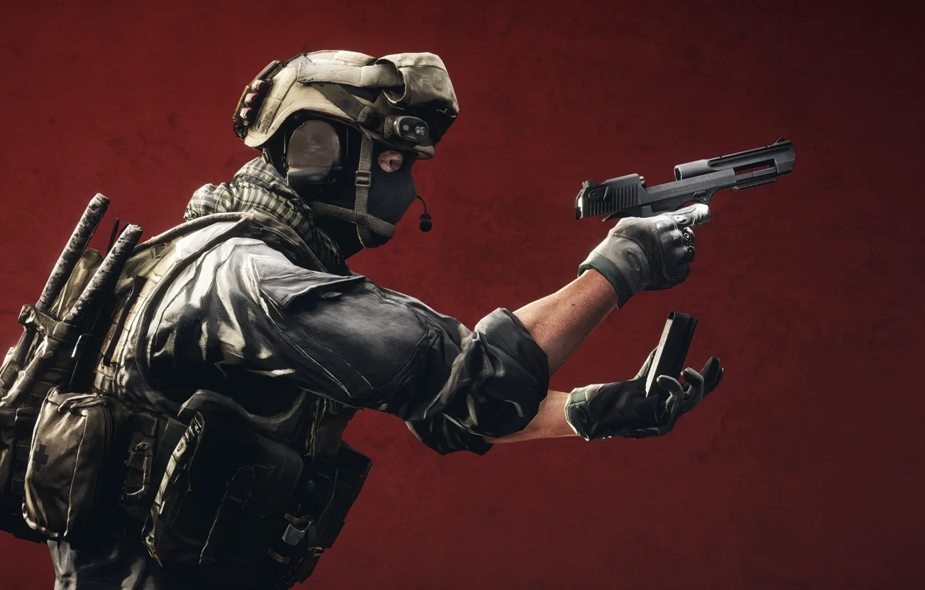 Photo wallpaper gun, background, soldiers, equipment, clip, Battlefield 4