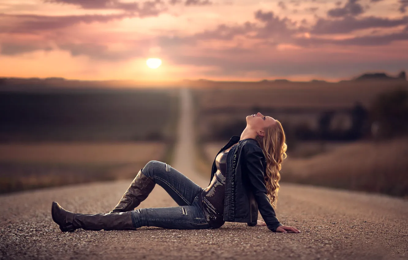 Photo wallpaper road, jeans, space, bokeh