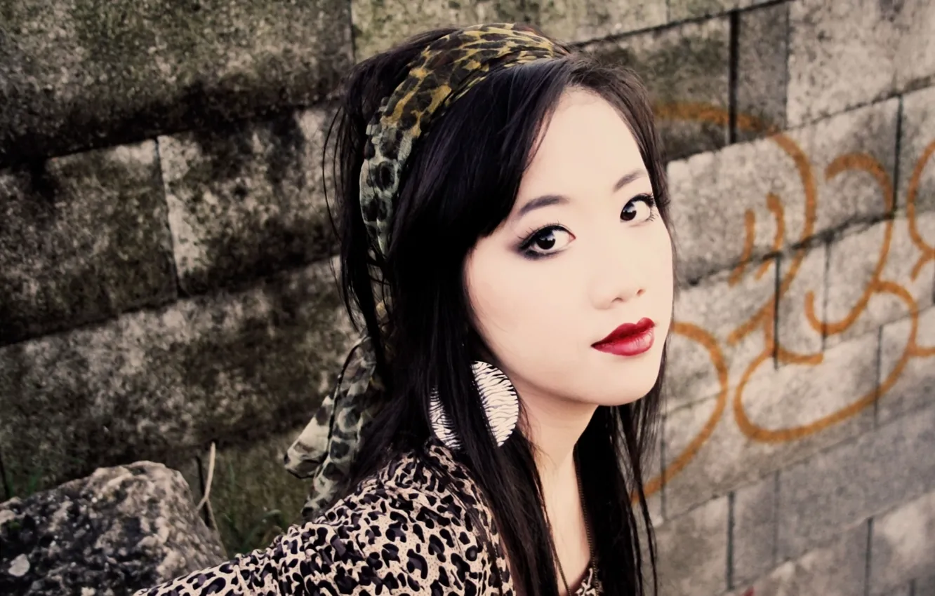 Photo wallpaper girl, blouse, long hair, beautiful, pretty, lips, face, brunette