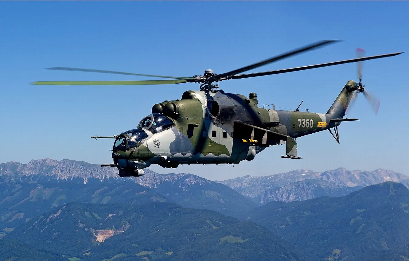 Photo wallpaper mountains, crocodile, helicopter, Mi-24, Hind, transport-combat