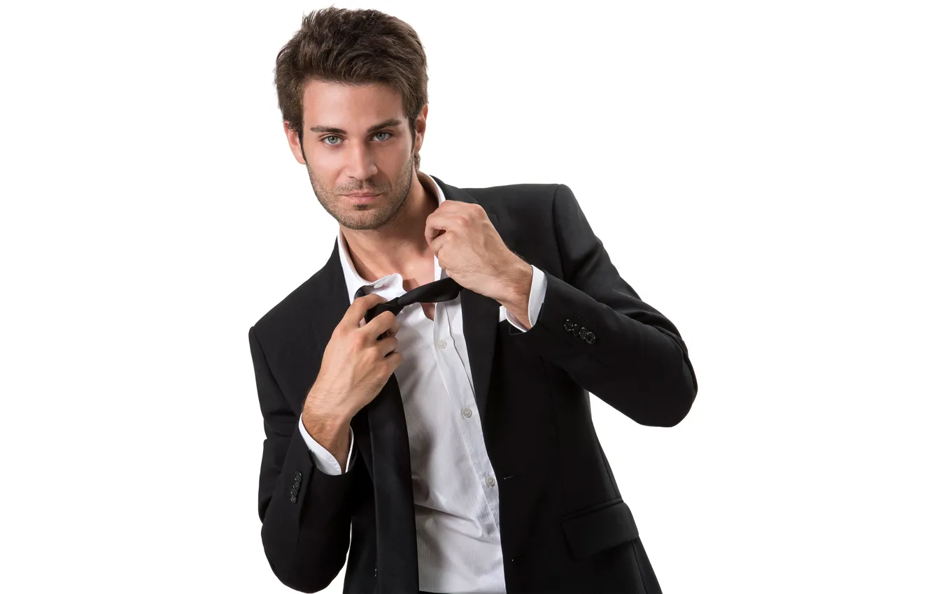 Photo wallpaper look, pose, costume, tie, white background, male, shirt, guy