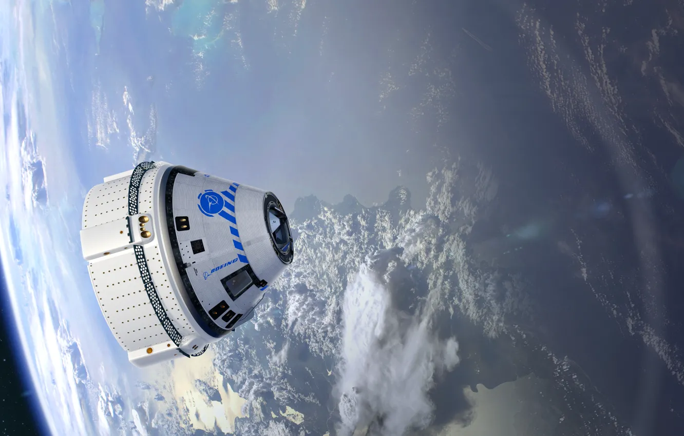 Photo wallpaper earth, Boeing, NASA, Boeing, spaceship, NASA, Spacecraft, Boeing CST-100 Starliner