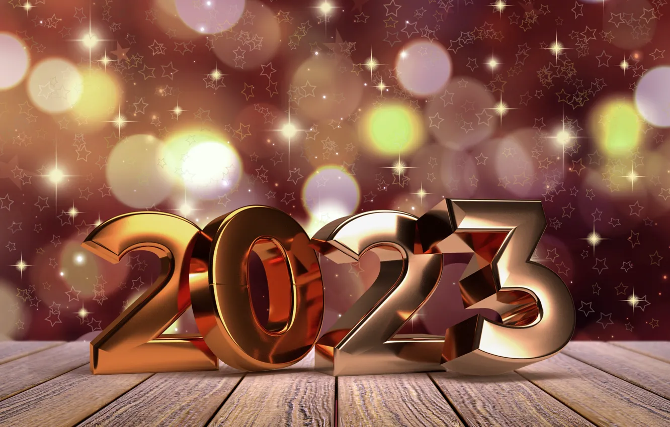 Photo wallpaper gold, New Year, figures, metal, golden, happy, New Year, decoration