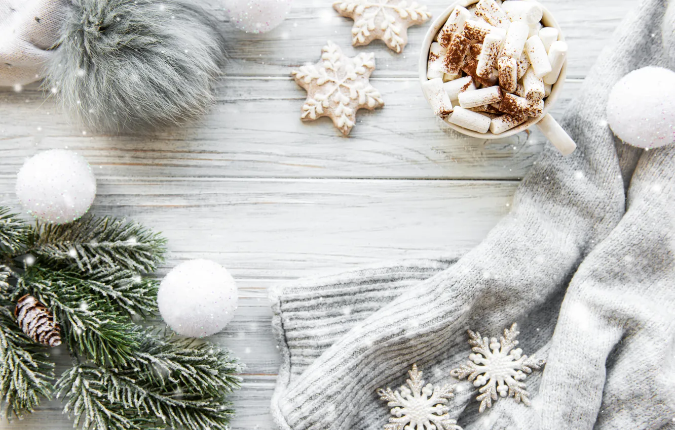 Photo wallpaper snow, decoration, new year, Christmas, mug, Christmas, vintage, winter