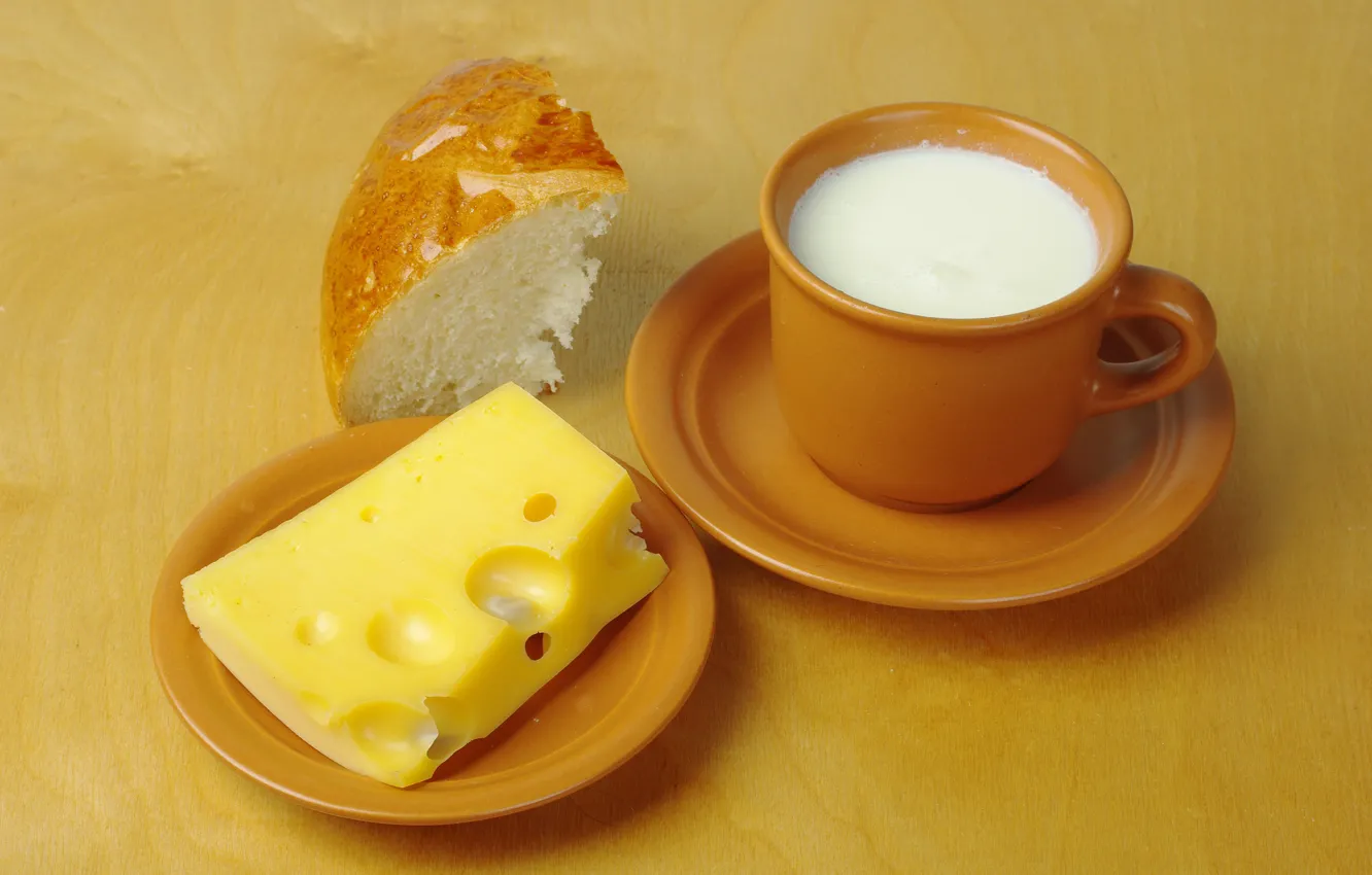 Photo wallpaper table, cheese, milk, Cup, saucer