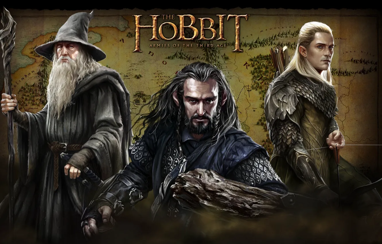 Photo wallpaper the game, the Lord of the rings, Gandalf, The hobbit, Gandalf, Legolas, Armies Of The …