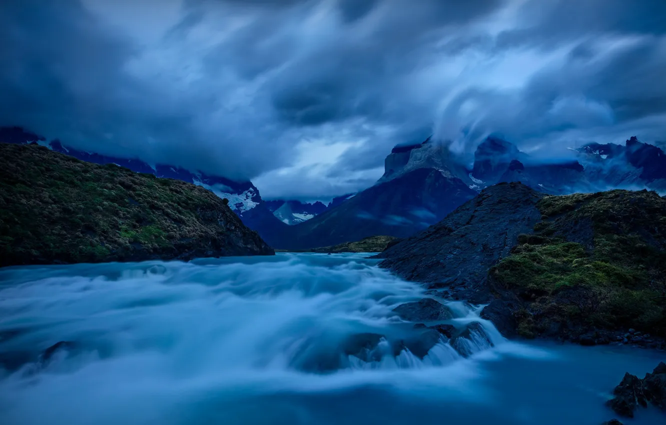 Photo wallpaper clouds, mountains, lake, Chile, Chile, Patagonia, Patagonia, Lake Pehoe