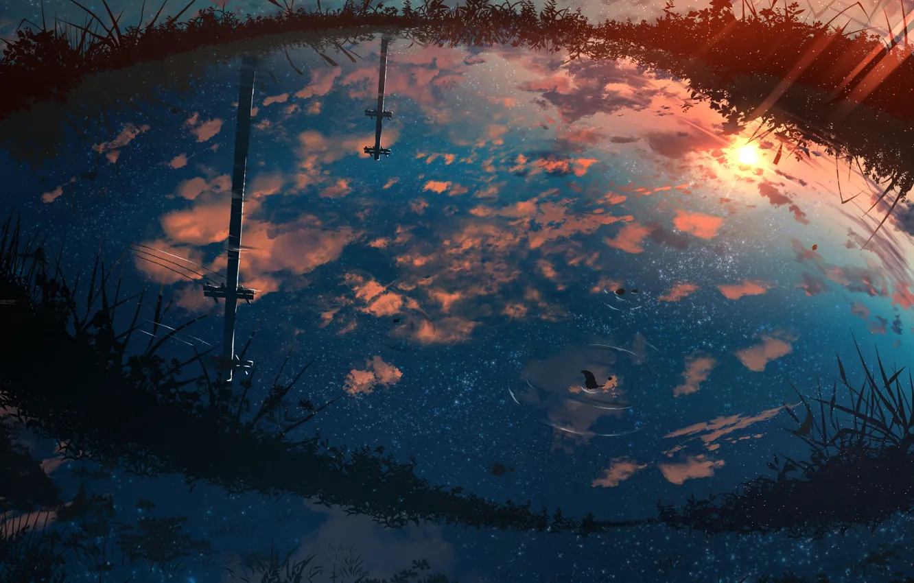 Photo wallpaper water, sunset, nature, reflection