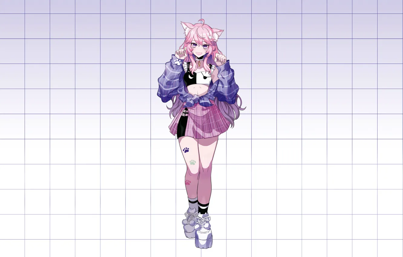 Photo wallpaper girl, sexy, pink hair, long hair, anime, beautiful, purple eyes, pretty