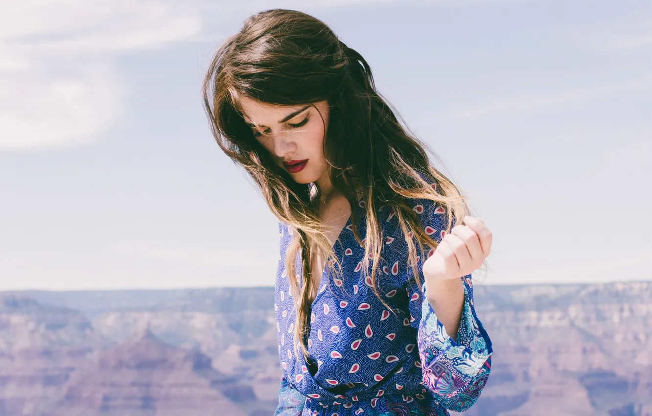 Photo wallpaper girl, pattern, hair, dress