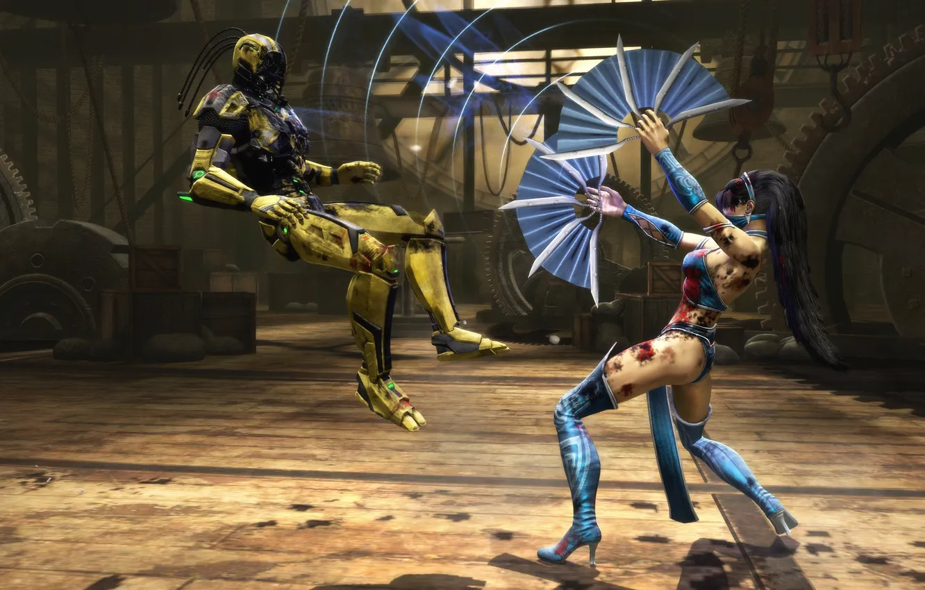 Photo wallpaper caught, Mortal Kombat, Kitana, Cyrax, Komplete Edition