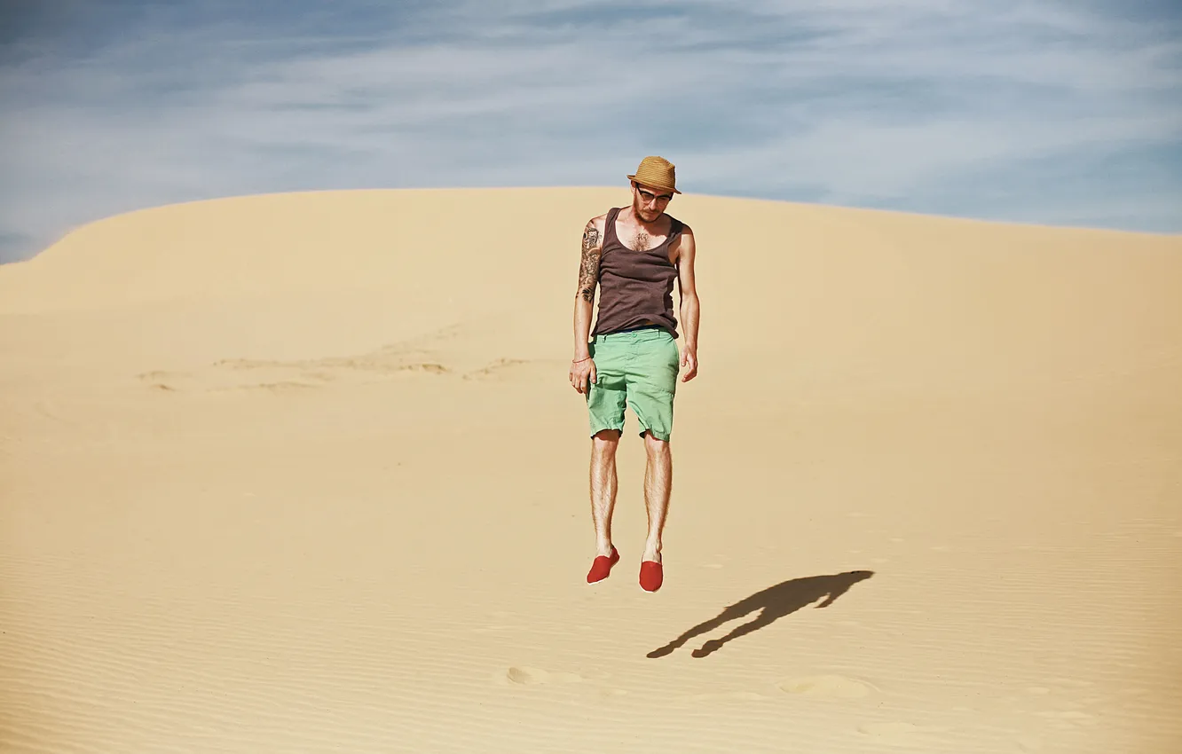 Photo wallpaper desert, shadow, male, tattoo, dry, solar, floating