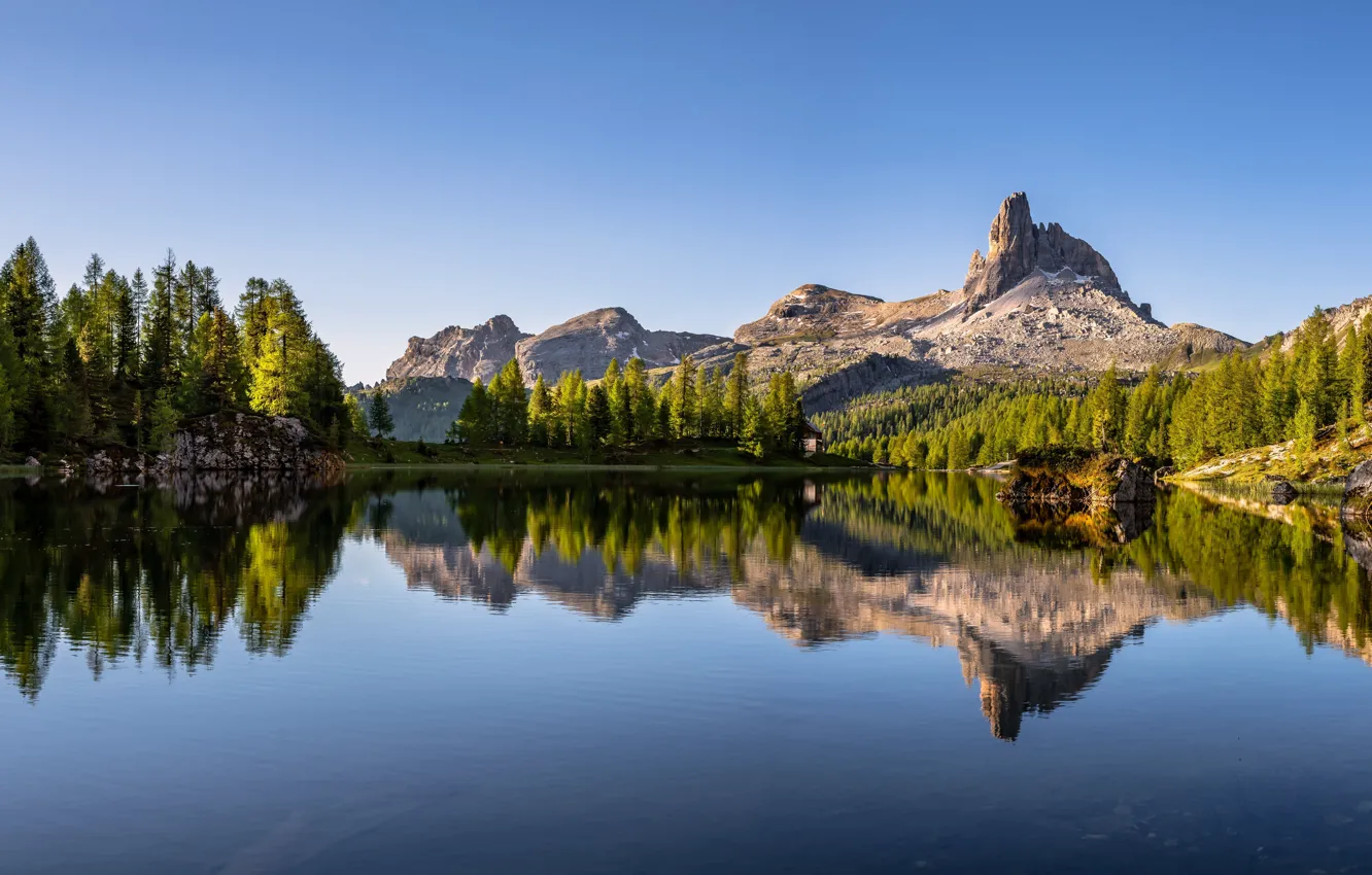 Photo wallpaper trees, mountains, lake, Italy, Italy, The Dolomites, Dolomites, Dolomite Alps