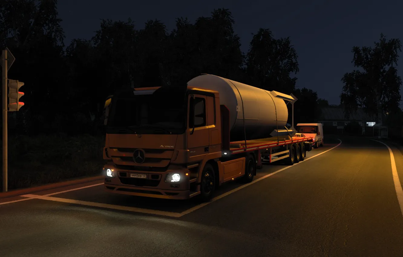 Photo wallpaper Russia, night, Rig, truck, EuroTruckSimulator, ETS 2, beyond the baltic sea, eurotrucksimulator 2