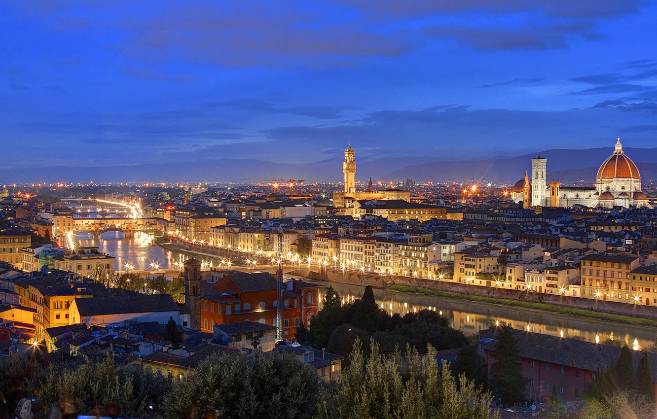 Photo wallpaper roof, lights, home, the evening, Italy, Florence, twilight, Tuscany