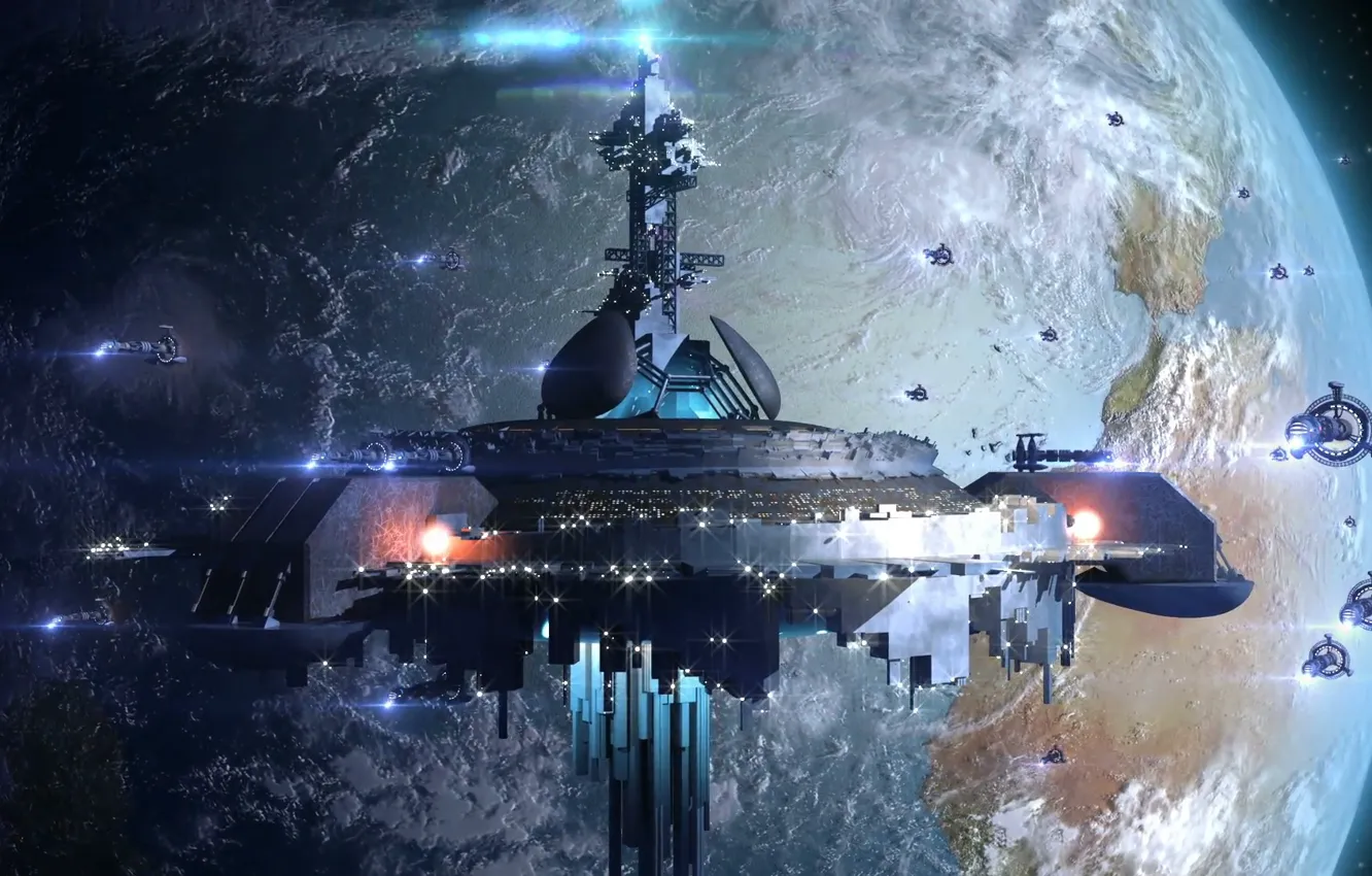 Photo wallpaper space, planet, spaceport