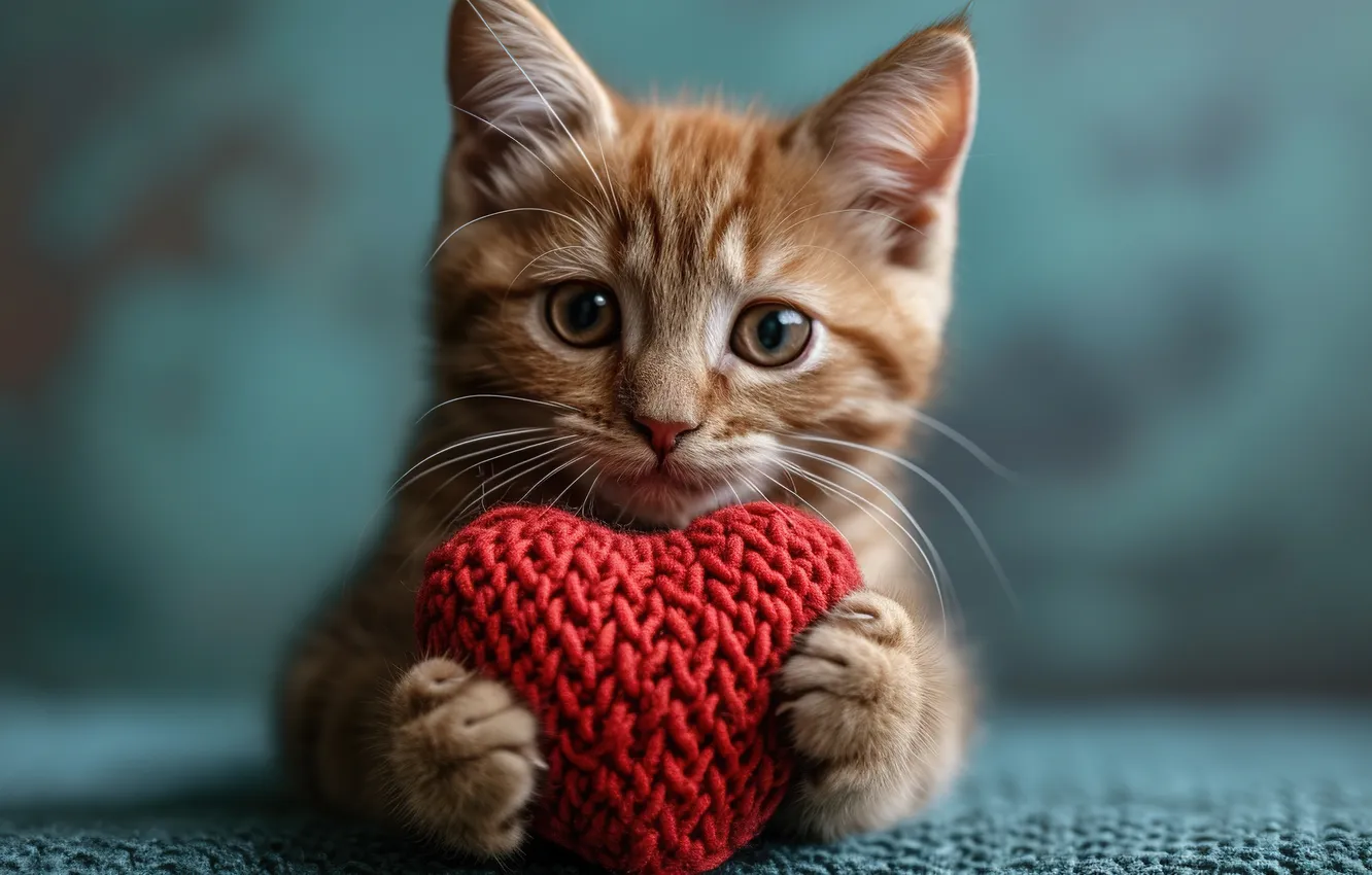 Photo wallpaper cat, kitty, heart, cute, heart, kitten, lovely, cute