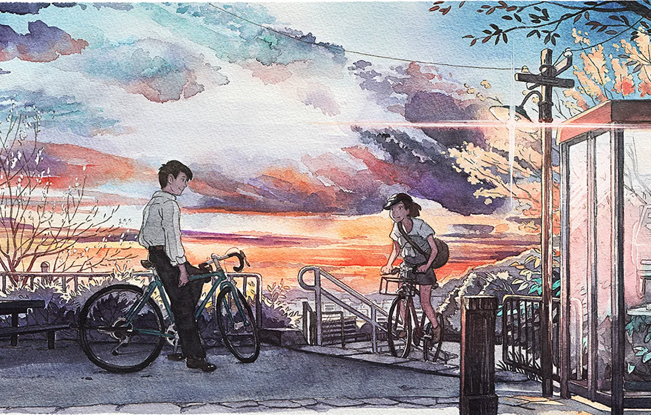 Photo wallpaper bike, the city, meeting, Japan, watercolor