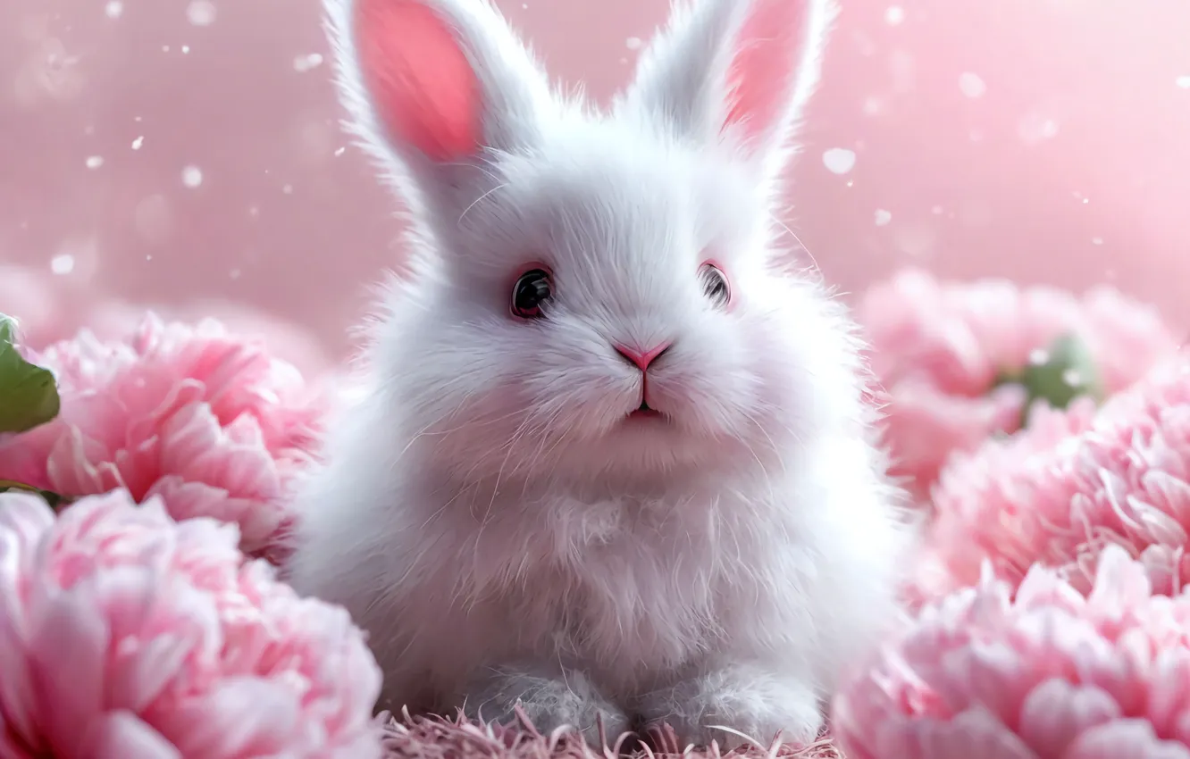 Photo wallpaper animal, hare, rabbit, pink, white rabbit, The White Hare