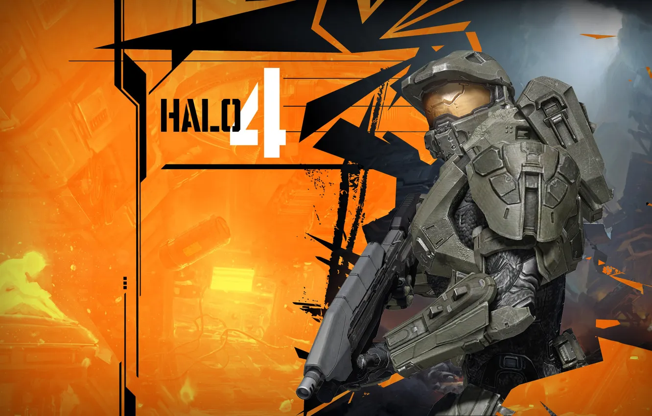 Photo wallpaper the wreckage, weapons, armor, rifle, spaceship, hologram, Cortana, Xbox 360