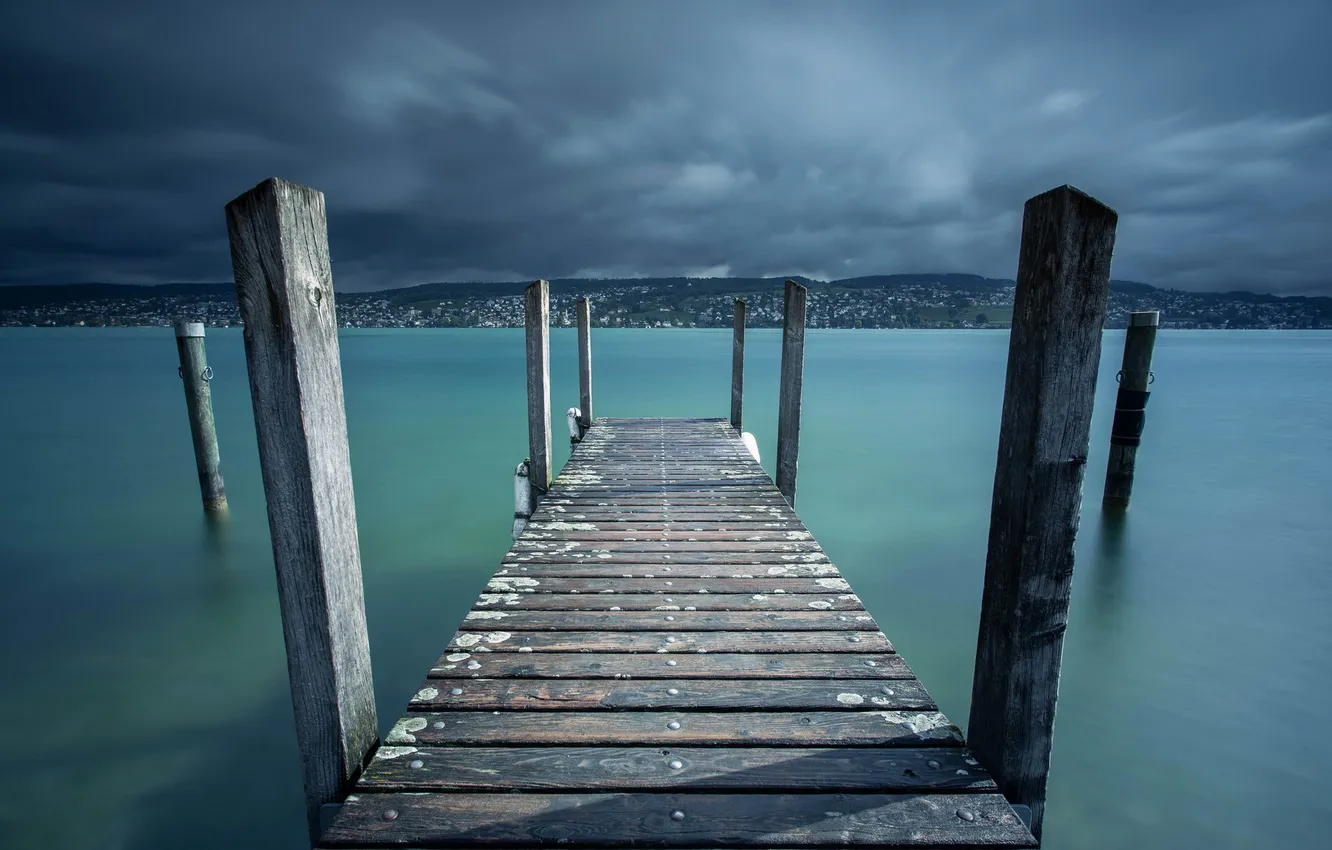 Photo wallpaper landscape, bridge, lake