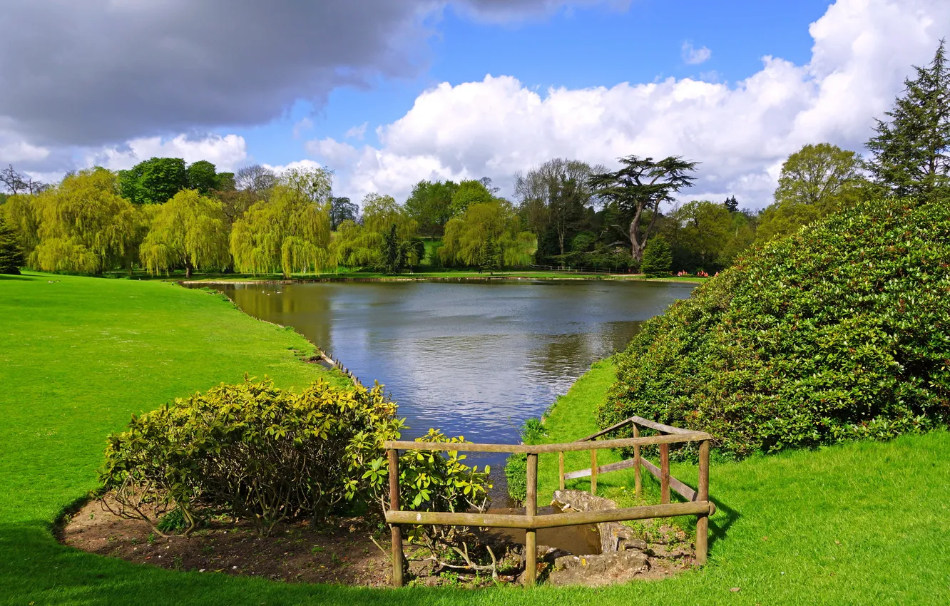 Photo wallpaper nature, pond, Park, photo, lawn, England, Leeds Castle