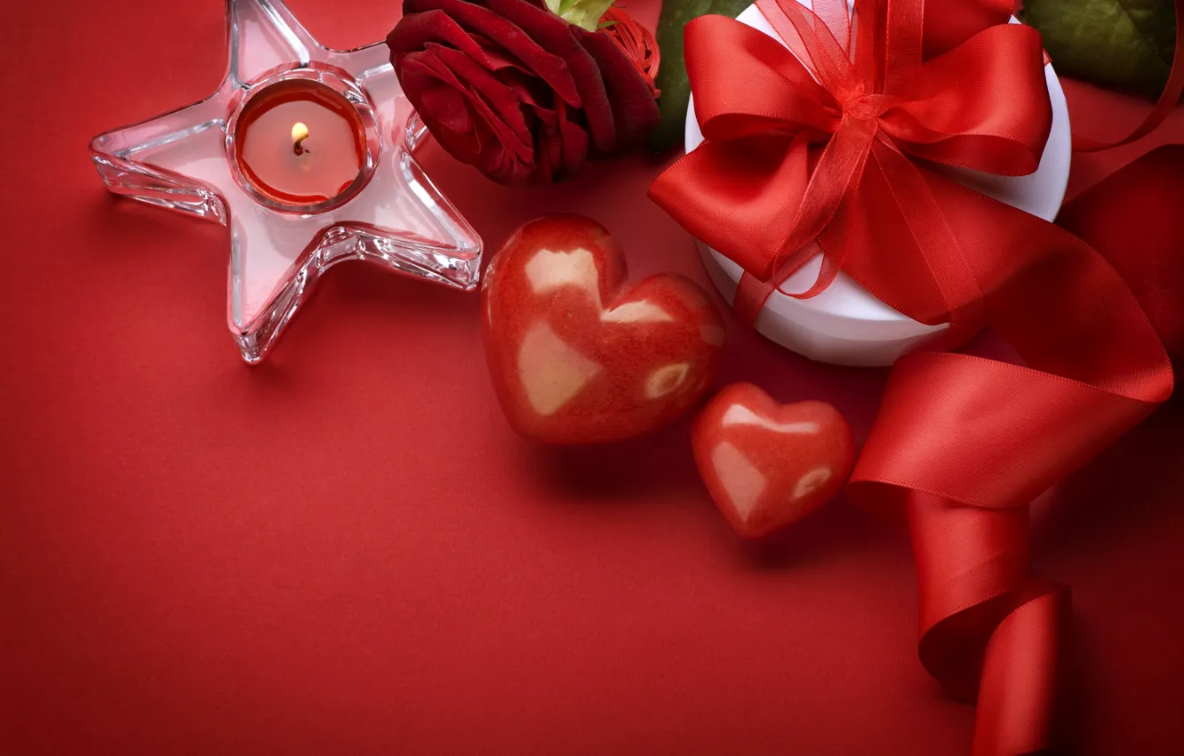 Photo wallpaper gift, heart, roses, hearts, Valentine's day, Valentine's day, candle, valentines day
