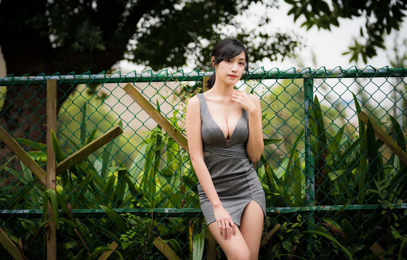 Photo wallpaper girl, dress, neckline, Asian