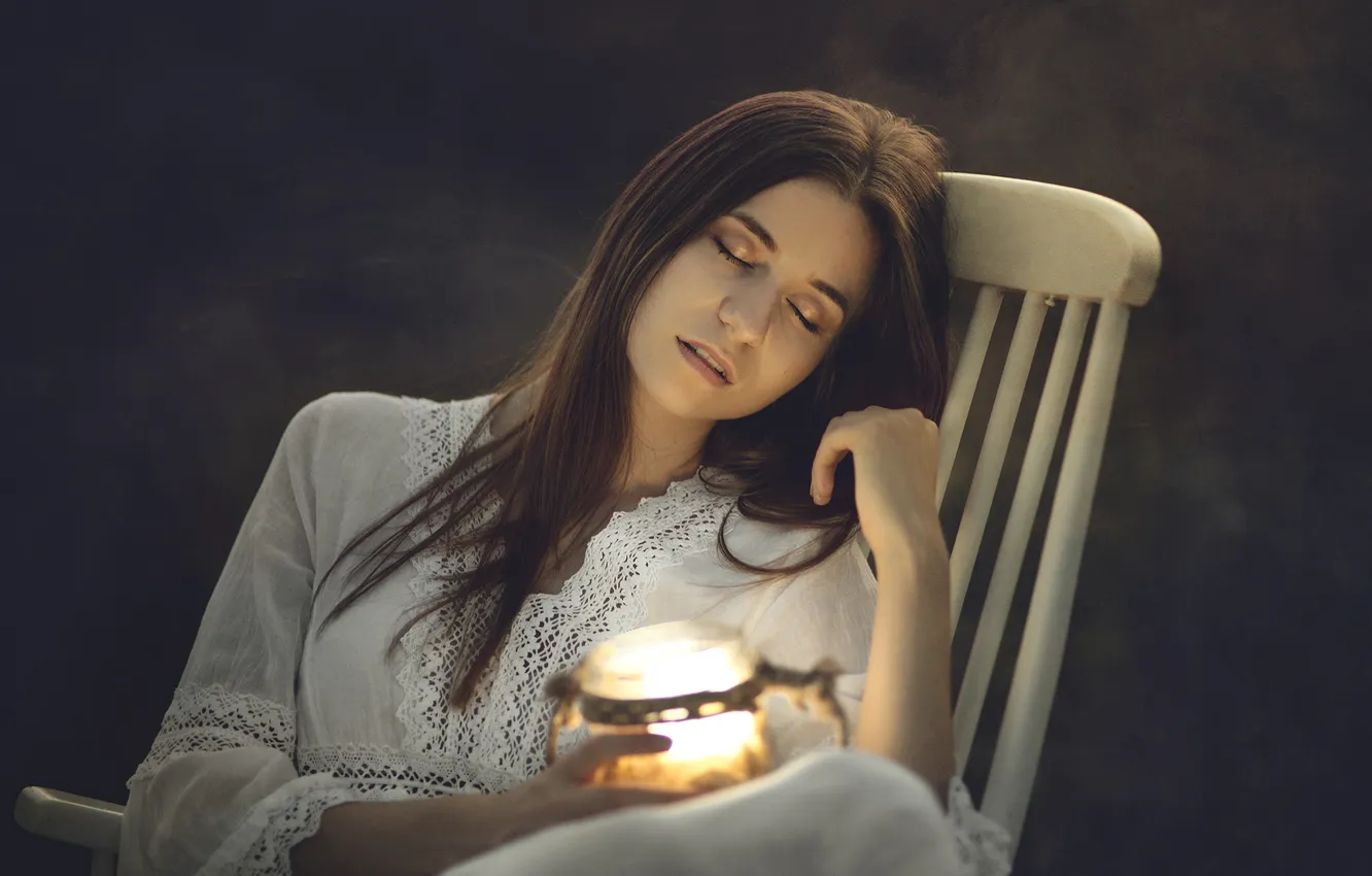 Photo wallpaper girl, light, face, the dark background, mood, stay, sleep, portrait